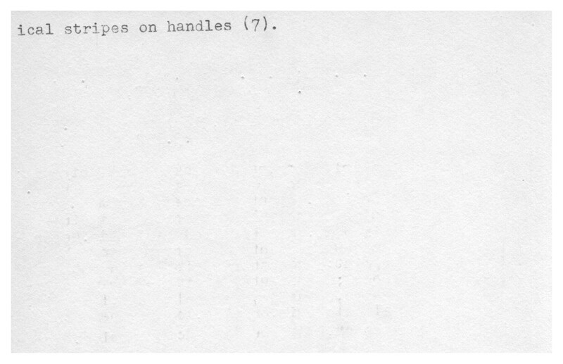 Index card with typed and handwritten information, sometimes including a sketch, of pottery from an excavation.