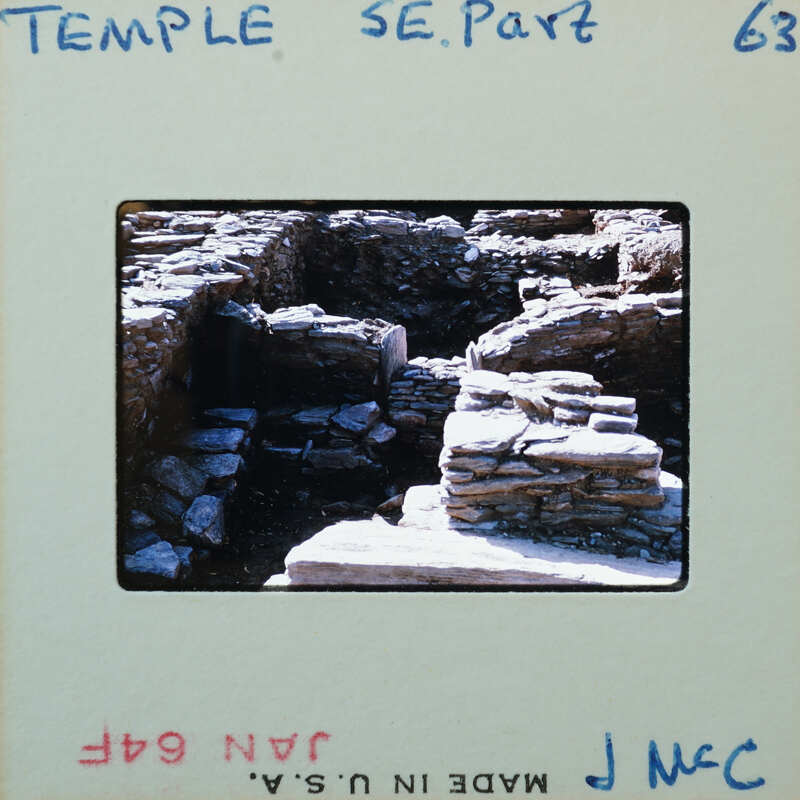 Detail of stone walls and doorway showing DE part of Temple.