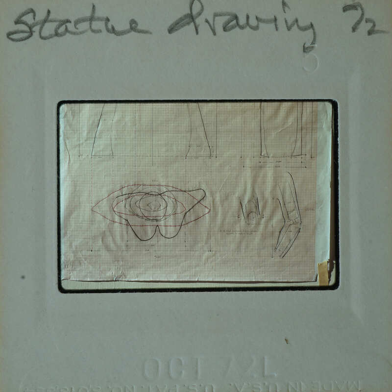 A vintage x-ray film with handwritten notes and diagrams on it, encased in a protective cover.