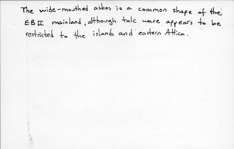 Index card with typed and handwritten information, sometimes including a sketch, of pottery from an excavation.