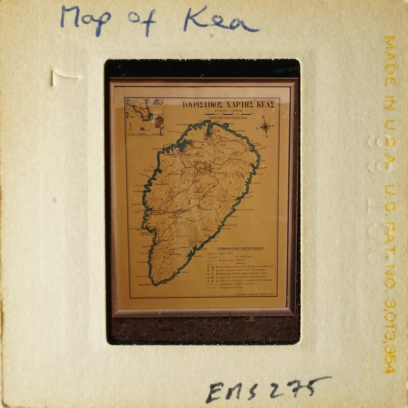 Old map of Kea with yellowed paper and hand-drawn details.