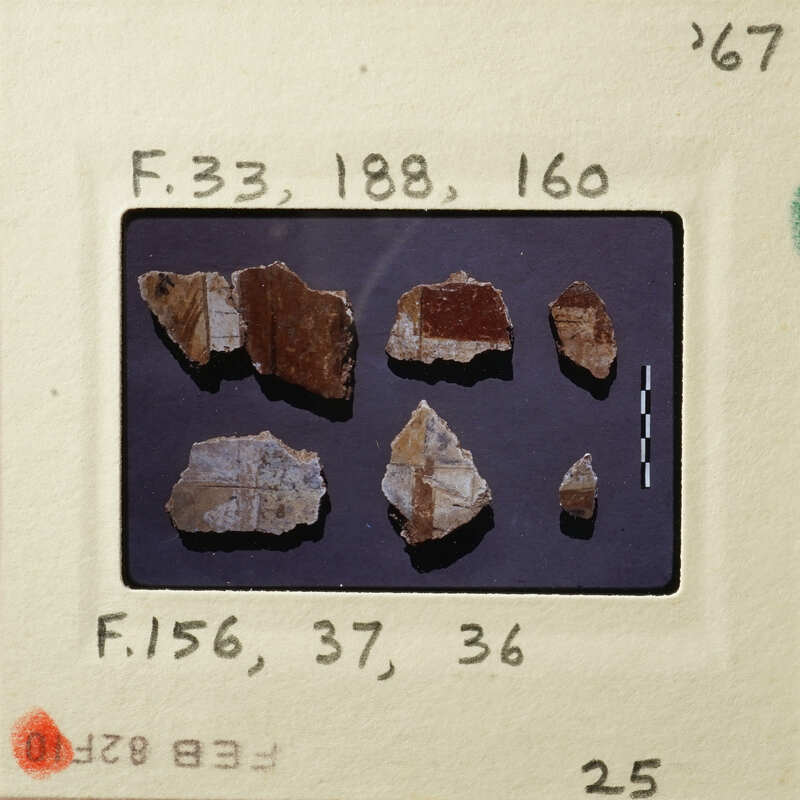 Old pottery shards on display.