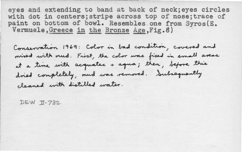 Index card with typed and handwritten information, sometimes including a sketch, of pottery from an excavation.