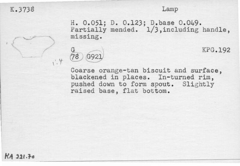 Index card with typed and handwritten information, sometimes including a sketch, of pottery from an excavation.