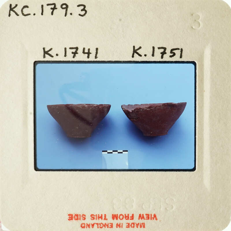 Two brown objects on blue surface with white lines and labels.