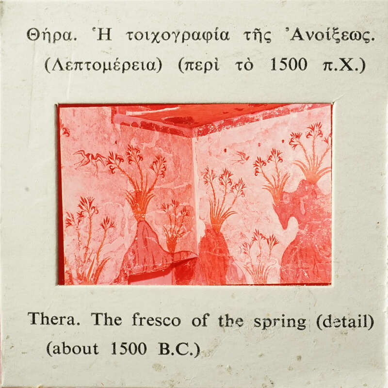 Ancient Greek wall painting depicting a landscape and spring scene, circa 500 BCE.