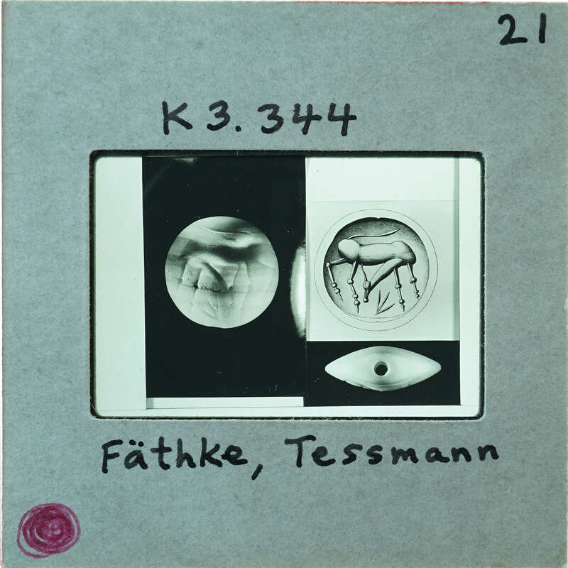 Photo of book plate with seal stones and drawings of seal stones K3.334.