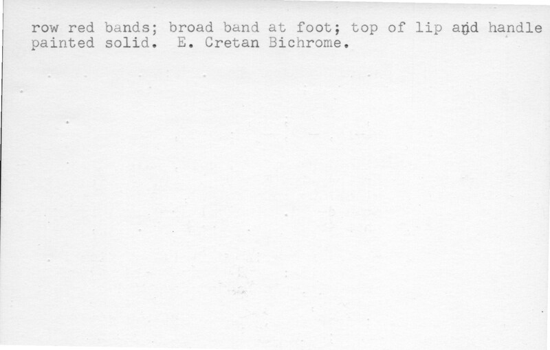 Index card with typed and handwritten information, sometimes including a sketch, of pottery from an excavation.