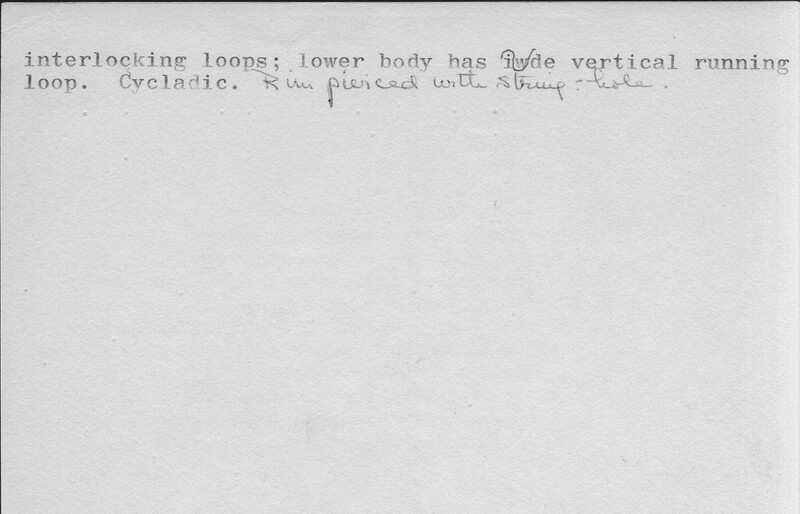 Index card with typed and handwritten information, sometimes including a sketch, of pottery from an excavation.