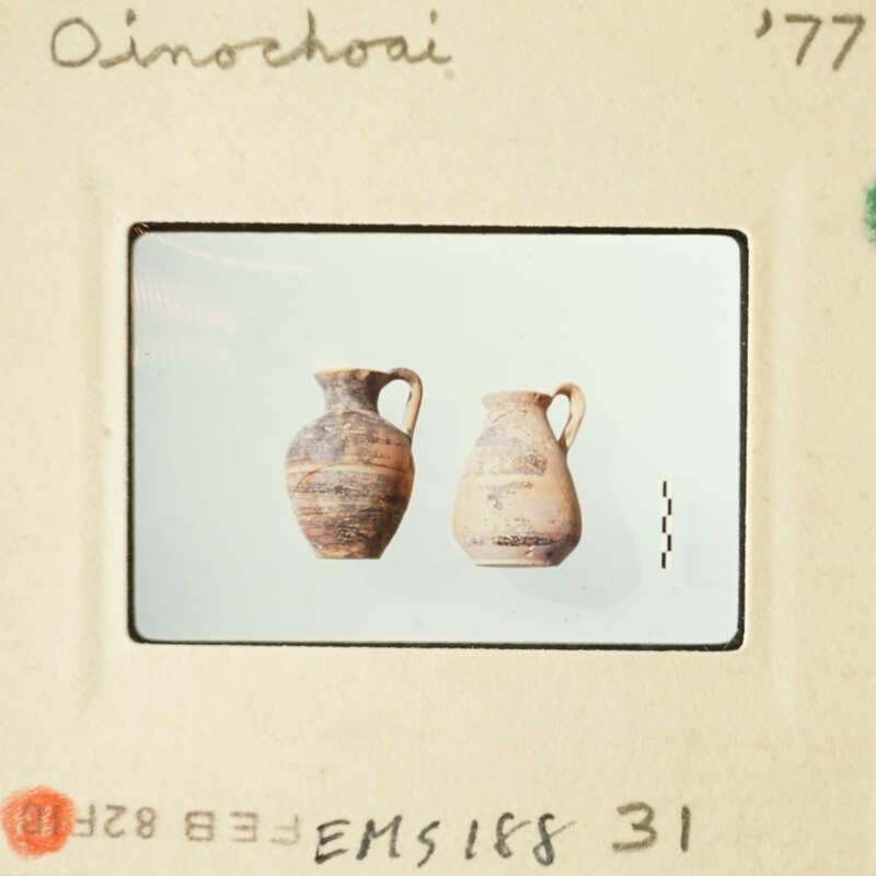 Two ancient vases on display.