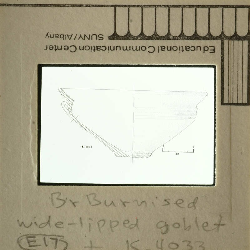 Diagram of an object labeled as "BR BURNISHED WIDE-TIPPED GOBLET" with dimensions and notes.