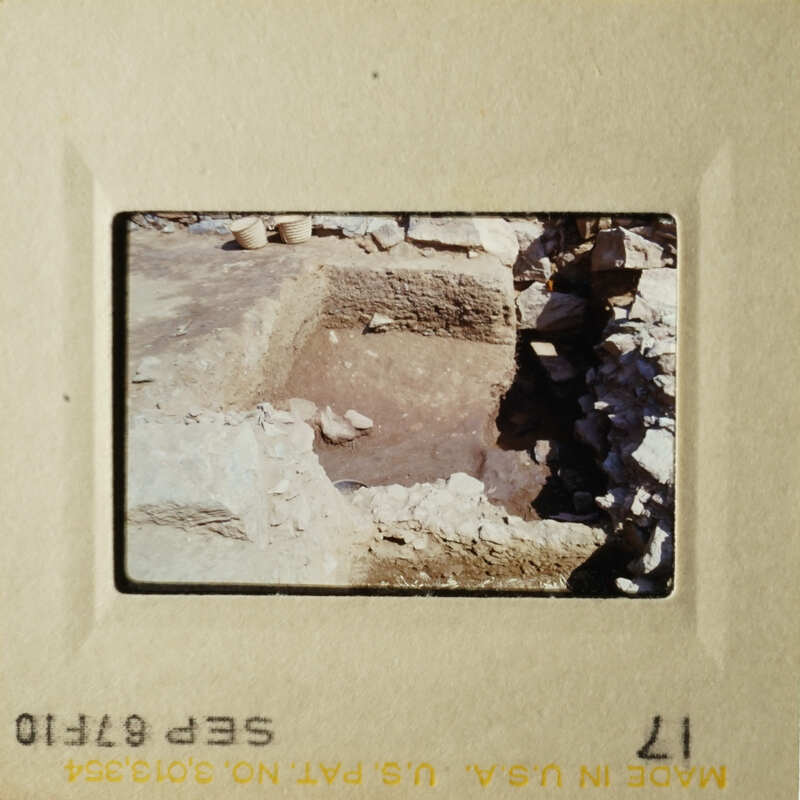 Two photos showcase ancient ruins, with one depicting a stone structure and the other an excavation site.