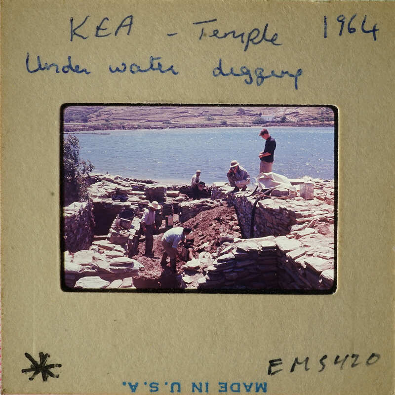 People working on an underwater archaeological site, possibly at KEA Temple.