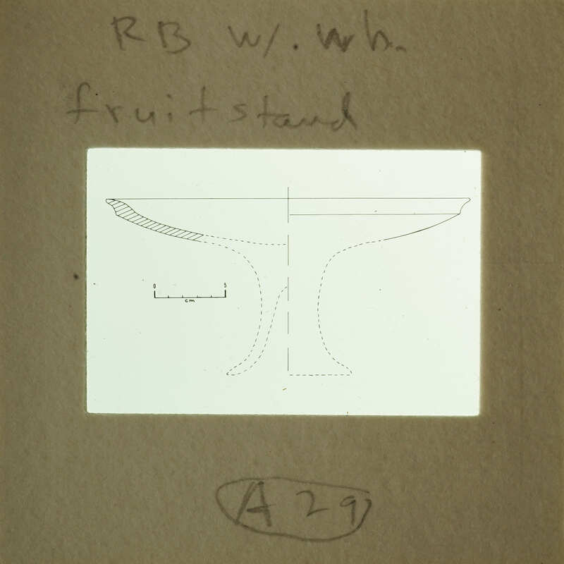 A diagram of an object, possibly a fruit stand, with measurements and annotations on a piece of paper.