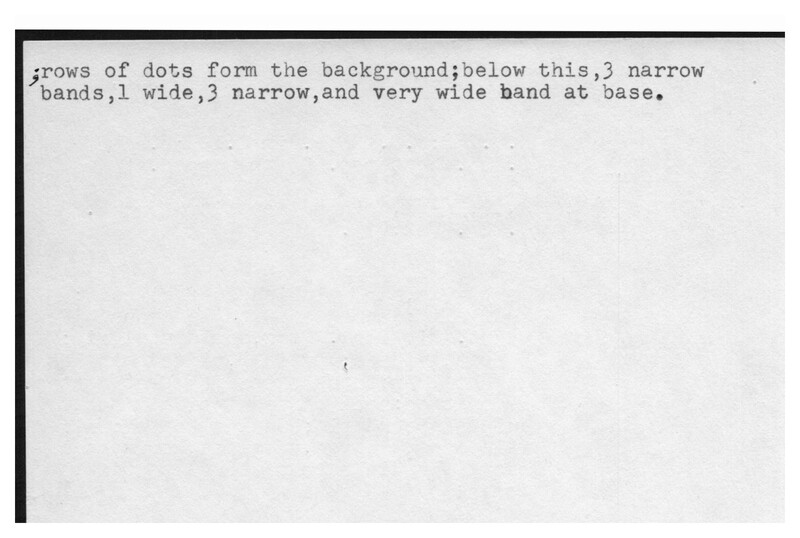 Index card with typed and handwritten information, sometimes including a sketch, of pottery from an excavation.