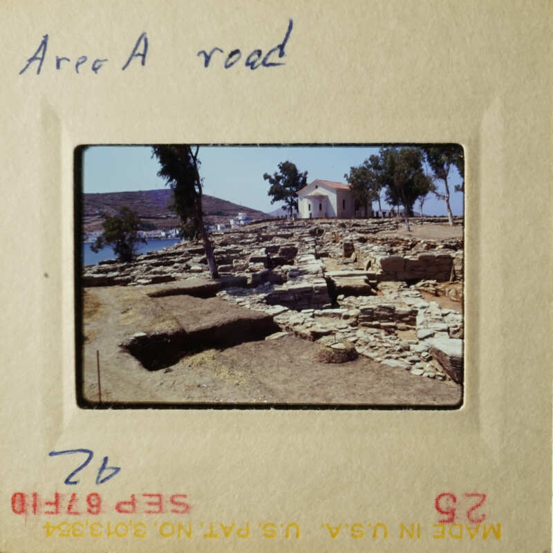 Two photos depicting an archeological site, with one showing a wide view and the other zoomed in on a specific area.