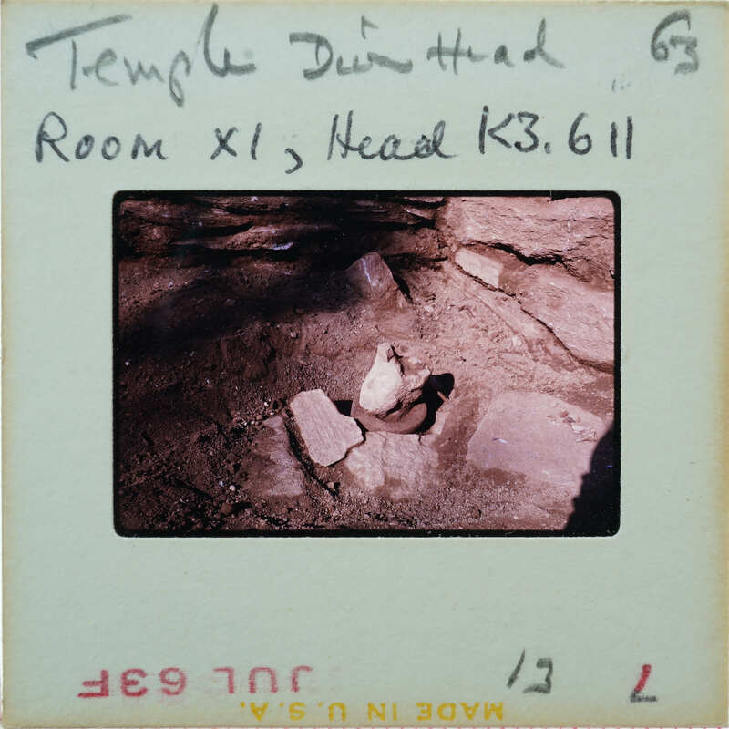 Detail of terracotta head on floor.