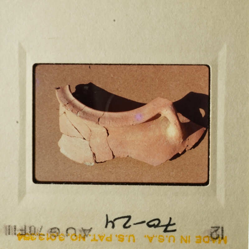 Two black and white photos of broken pottery pieces.