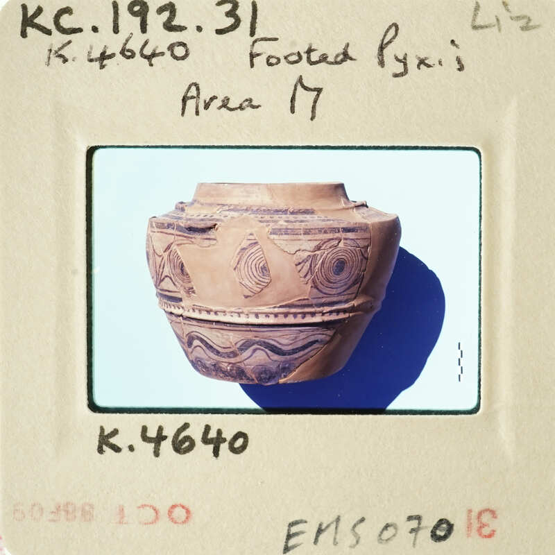 Ancient vase with intricate designs on display.