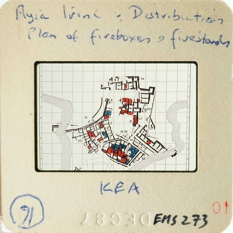 A map showing fire hydrants' distribution within an area, with annotations and labels.