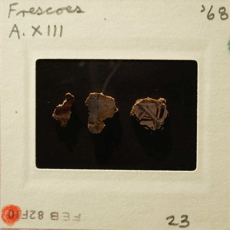Photograph of three small, dark-colored objects with intricate patterns on them.