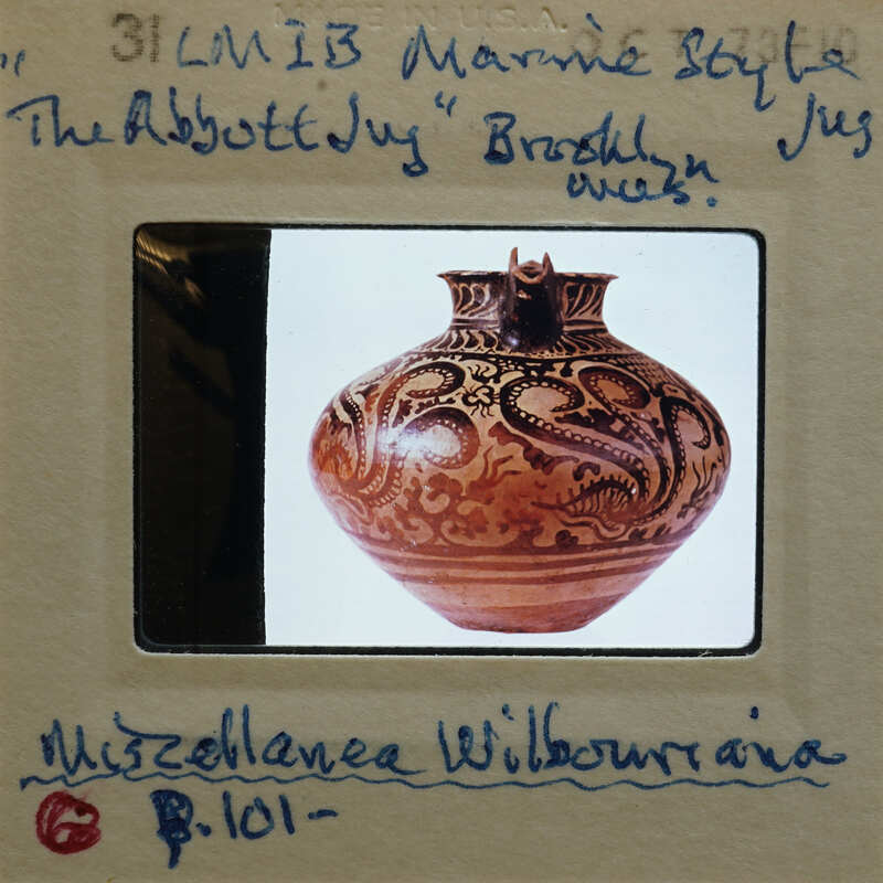 Photo from printed volume showing pot in profile with marine style painting.