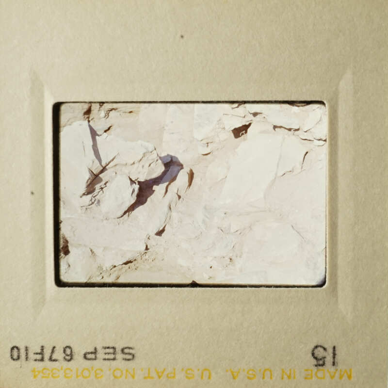 Two images side by side showing close-up views of rock samples, with labels indicating they are from different locations.