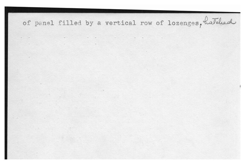 Index card with typed and handwritten information, sometimes including a sketch, of pottery from an excavation.