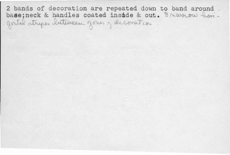 Index card with typed and handwritten information, sometimes including a sketch, of pottery from an excavation.