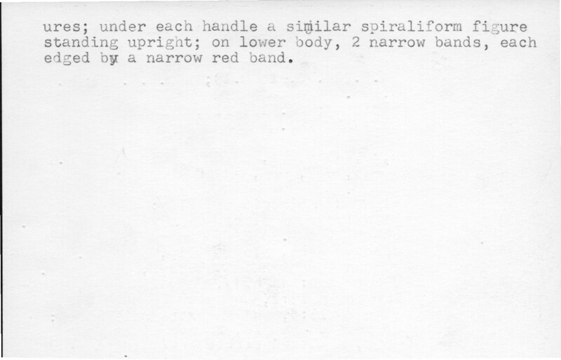 Index card with typed and handwritten information, sometimes including a sketch, of pottery from an excavation.