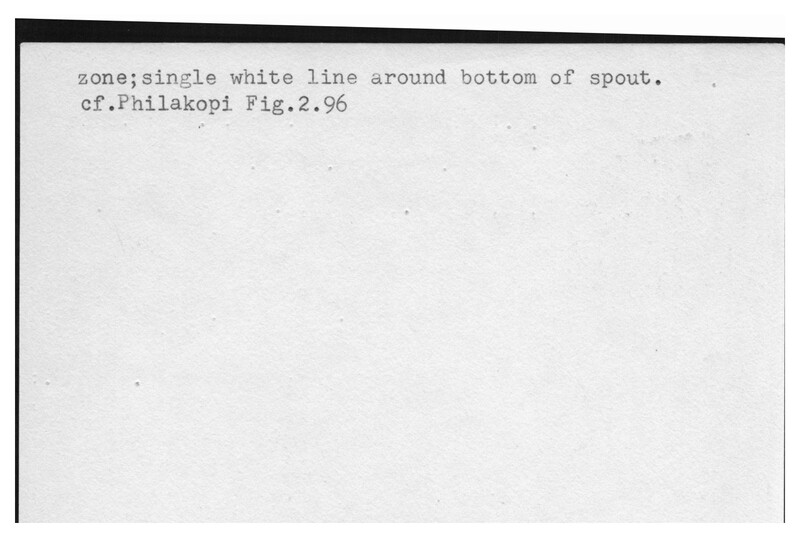 Index card with typed and handwritten information, sometimes including a sketch, of pottery from an excavation.
