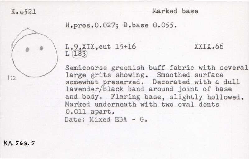 Index card with typed and handwritten information, sometimes including a sketch, of pottery from an excavation.