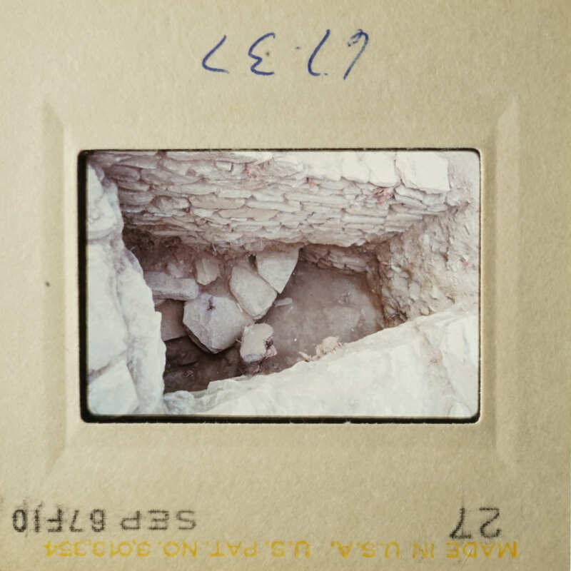 Two photos show an underground cave with rock walls and debris, taken from different angles.