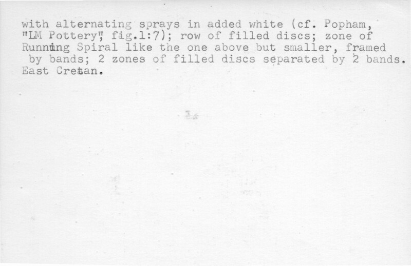 Index card with typed and handwritten information, sometimes including a sketch, of pottery from an excavation.