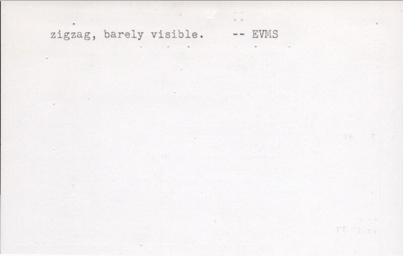 Index card with typed and handwritten information, sometimes including a sketch, of pottery from an excavation.
