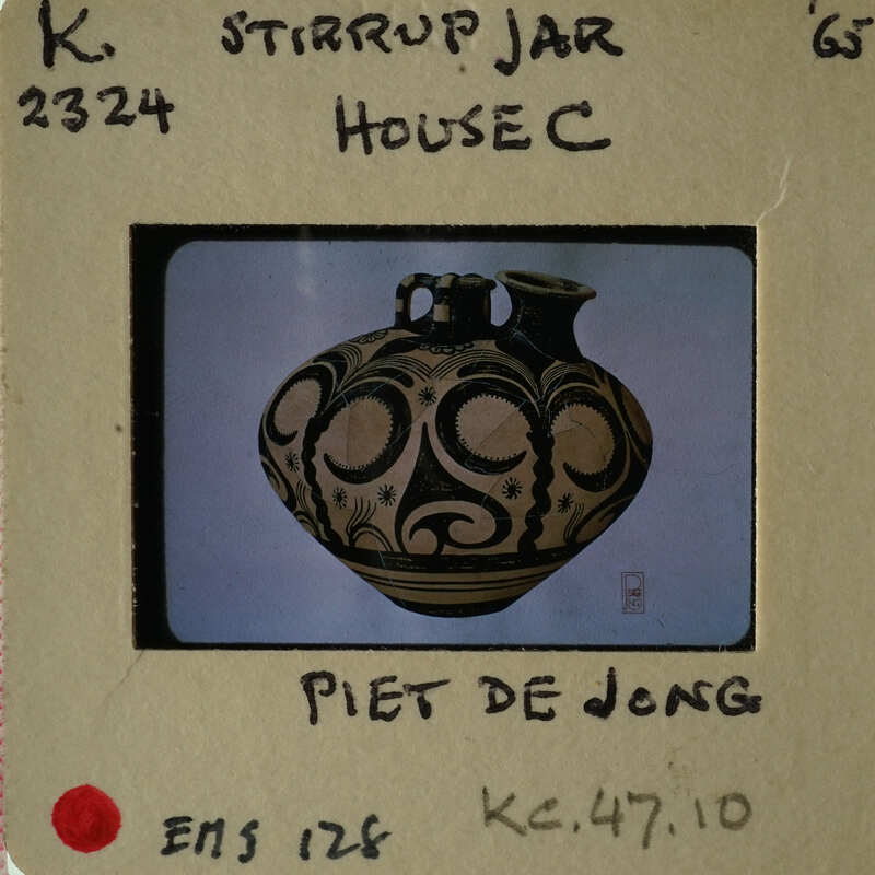 Ancient vase with intricate designs on a slide mount.