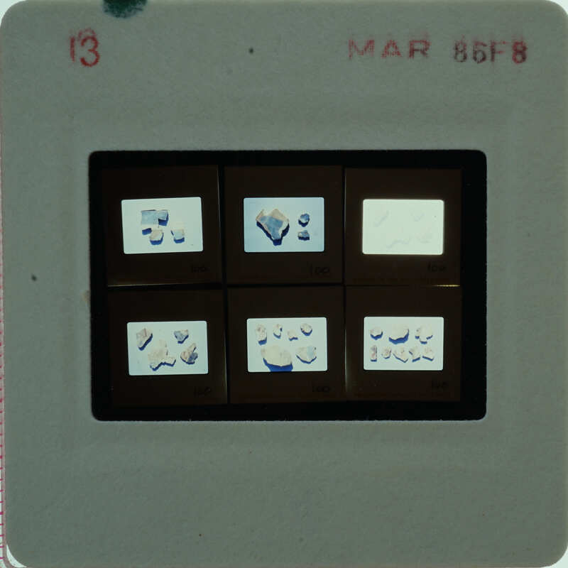 A slide of multiple slides of painted wall plaster fragments