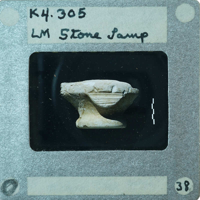 Broken white stone carved lamp from the side, K4.305.