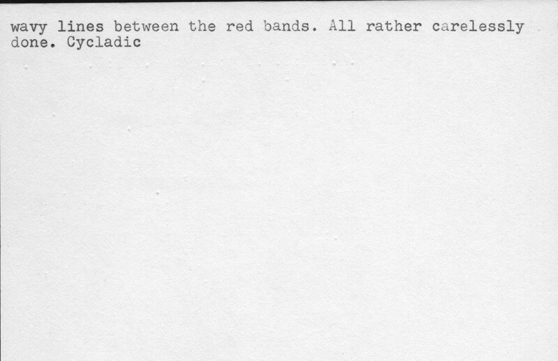 Index card with typed and handwritten information, sometimes including a sketch, of pottery from an excavation.