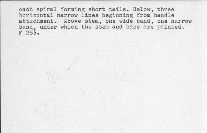 Index card with typed and handwritten information, sometimes including a sketch, of pottery from an excavation.