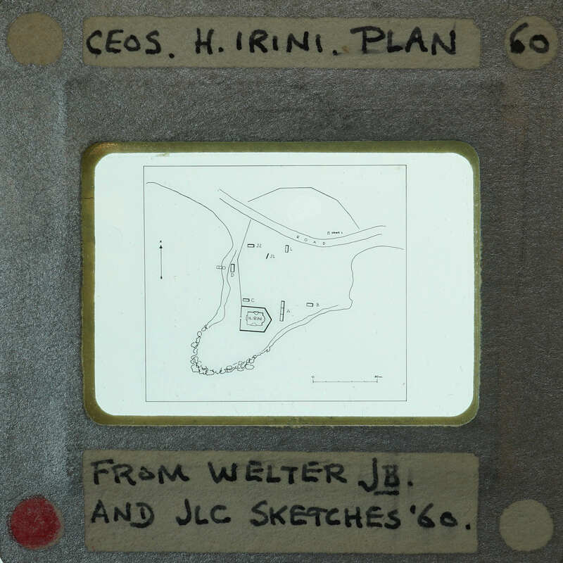 Ink drawing of plan of Ayia Irini with coastline.