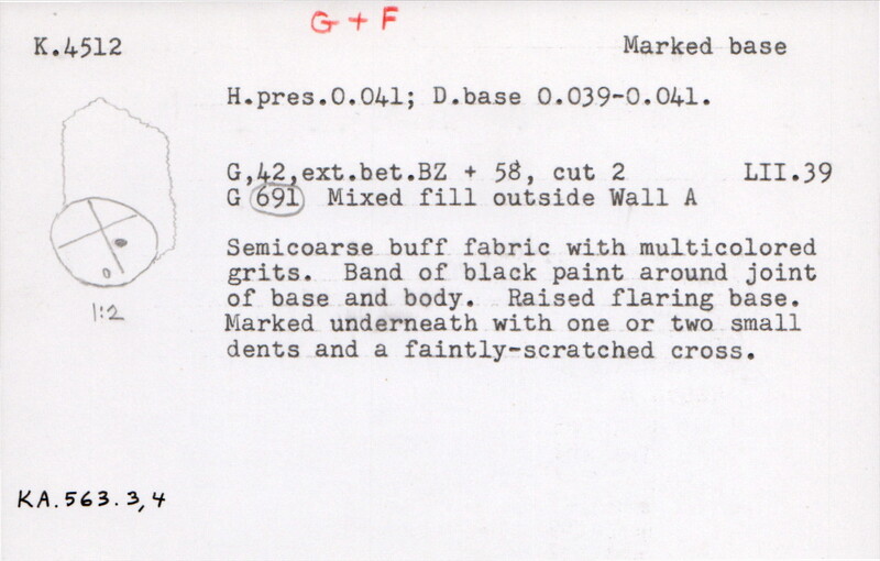 Index card with typed and handwritten information, sometimes including a sketch, of pottery from an excavation.