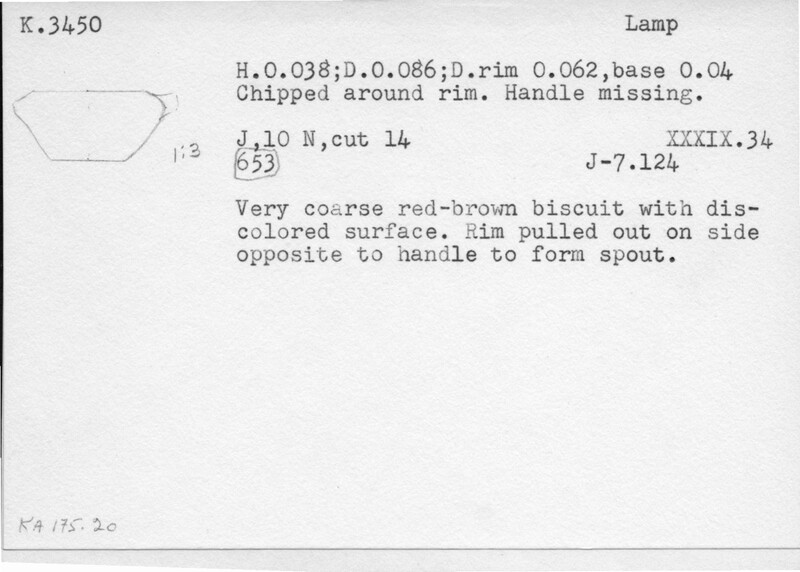 Index card with typed and handwritten information, sometimes including a sketch, of pottery from an excavation.