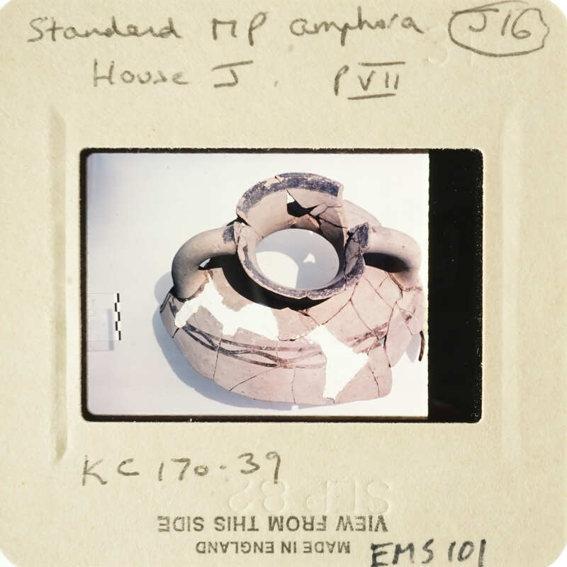 Broken ancient pottery on display.