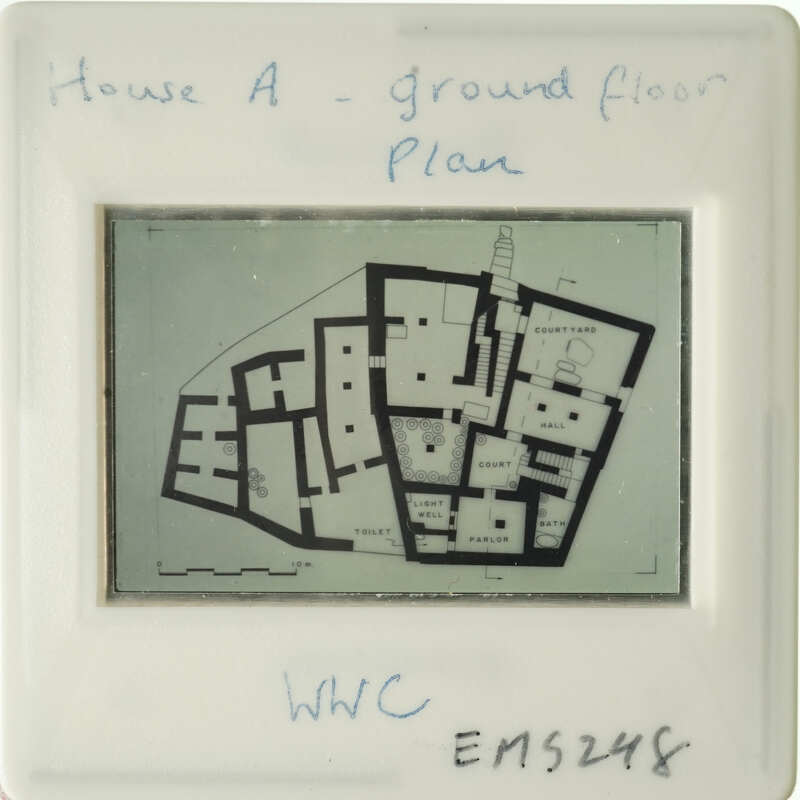Ground floor plan of a building labeled "House A - Ground Floor Plan" with handwritten notes and measurements.