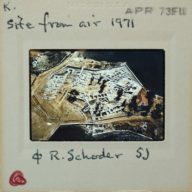 Aerial photograph of a historical site.