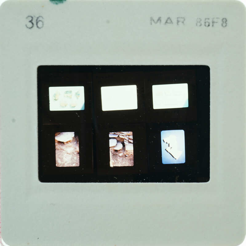 A slide of multiple slides of painted wall plaster fragments
