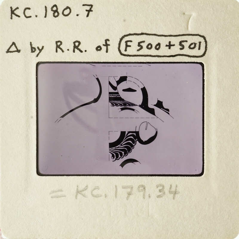 This is an image of a photograph with handwritten notes on its border, featuring what appears to be a stylized drawing within the frame.