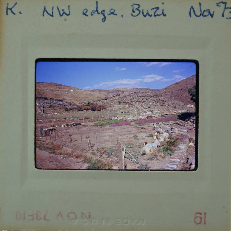 A vintage photo of a desert landscape with mountains and sparse vegetation, possibly taken at the northwest edge of Busi.