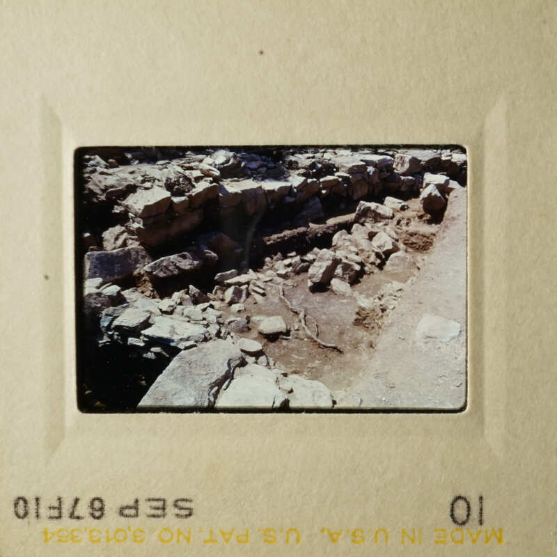 The image shows two photographs, each depicting an archaeological site with stone ruins.